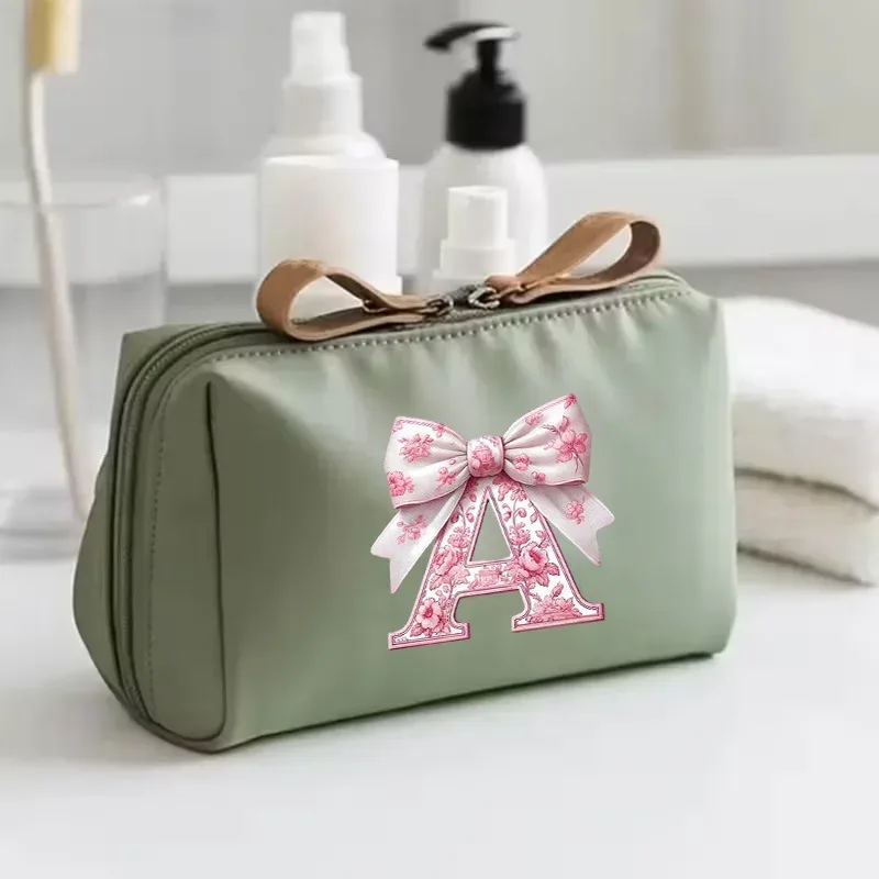 sac à main pour femme avec 26 lettres florales en forme de nœud, trousse de maquillage, sac de rangement, cadeau de la saison de la rentrée scolaire, saint-valentin, anniversaire