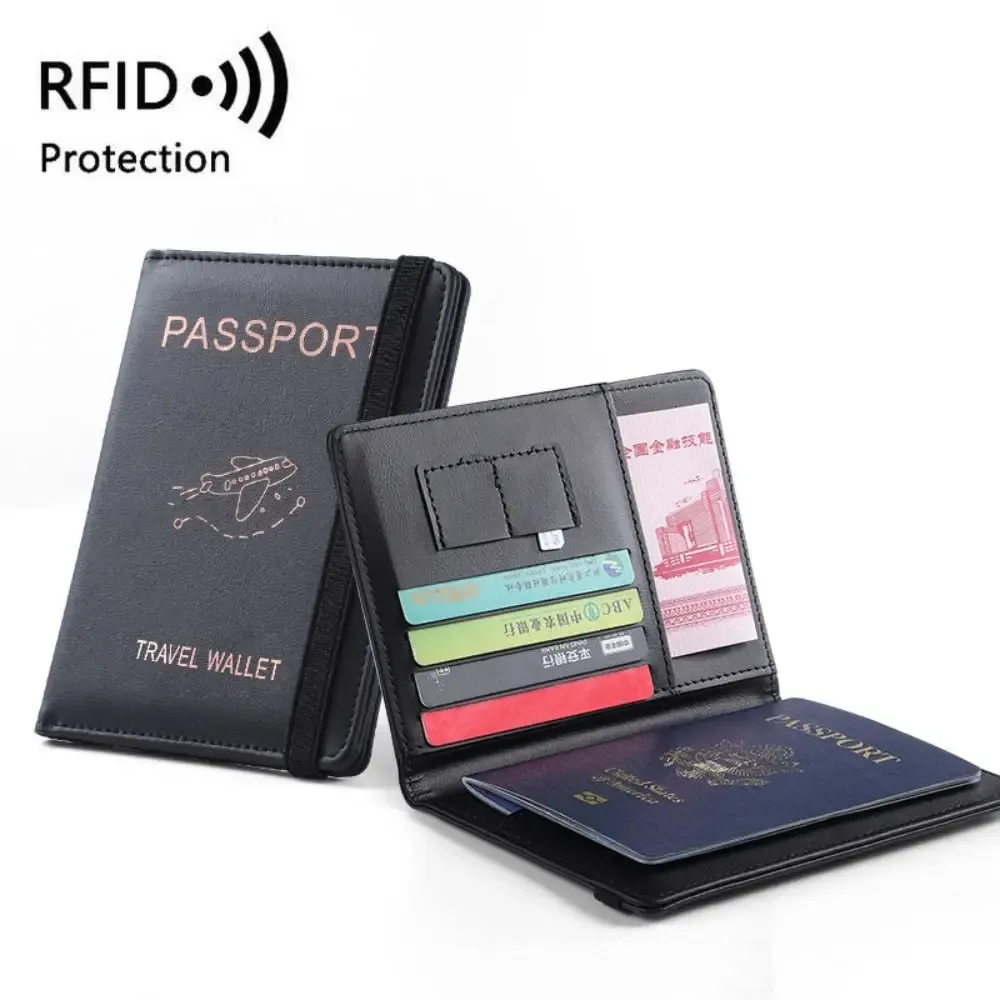 nouveau porte-passeport de couleur unie, blocage rfid, fente pour billet, clip, housse de protection, sac pour cartes de voyage en cuir