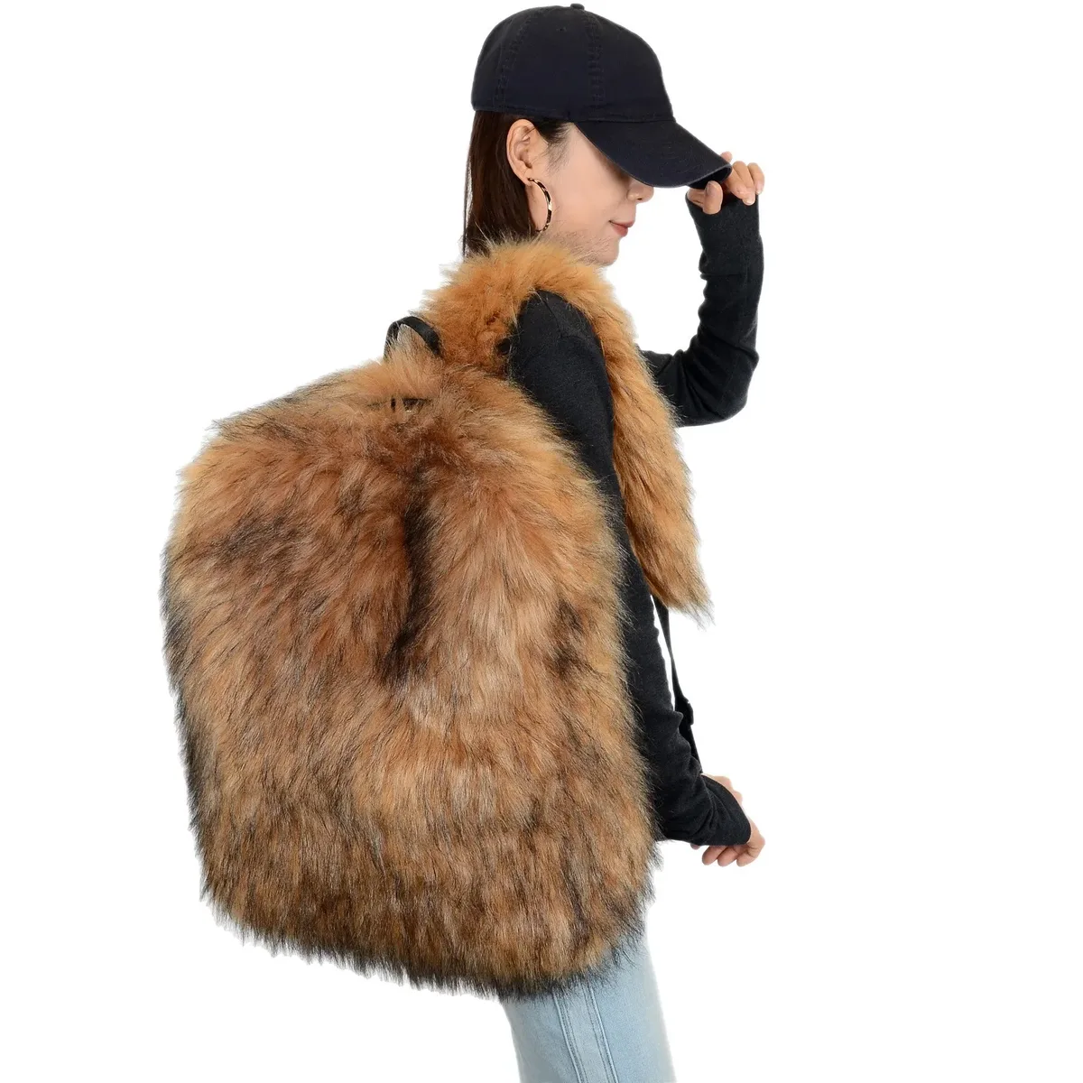 nouveau sac à dos en fausse fourrure grande capacité unisexe, sac à bandoulière en peluche pour voyage automne-hiver, sac à dos en tissu doux super grande taille unisexe