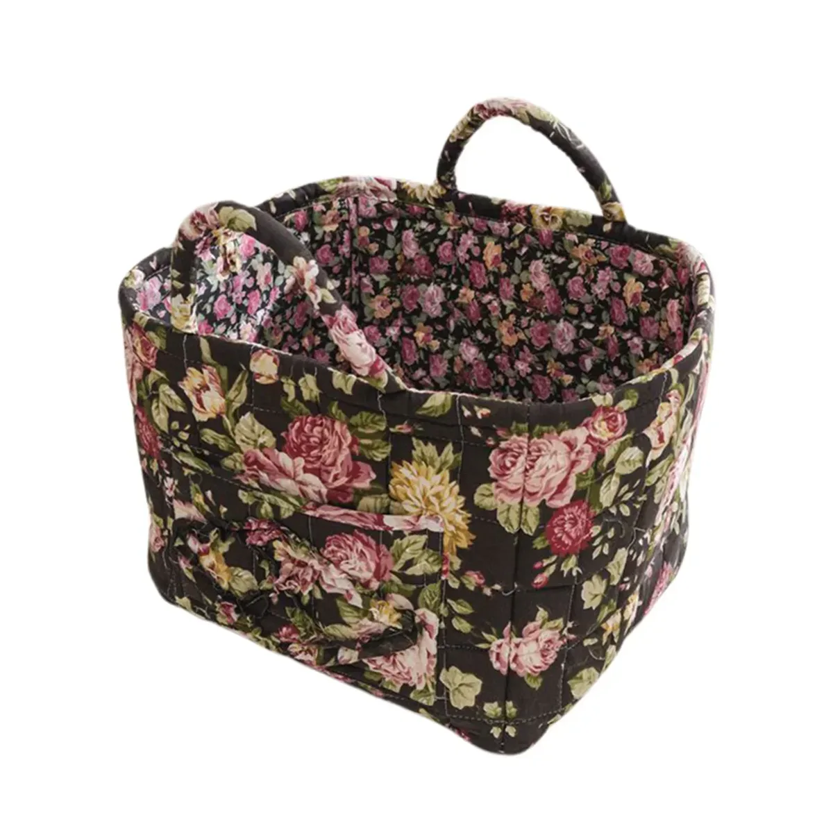 panier de rangement à motifs floraux pour femmes, paniers à linge doux en tissu de grande capacité avec poignées faciles à transporter, sac fourre-tout de voyage