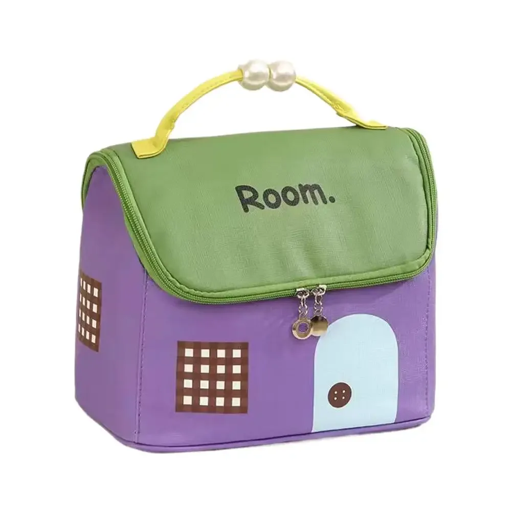 trousse de maquillage mignonne en forme de maison, grande capacité, organiseur de cosmétiques de voyage avec poignée, sac de rangement portable pour soins de la peau pour filles et étudiantes
