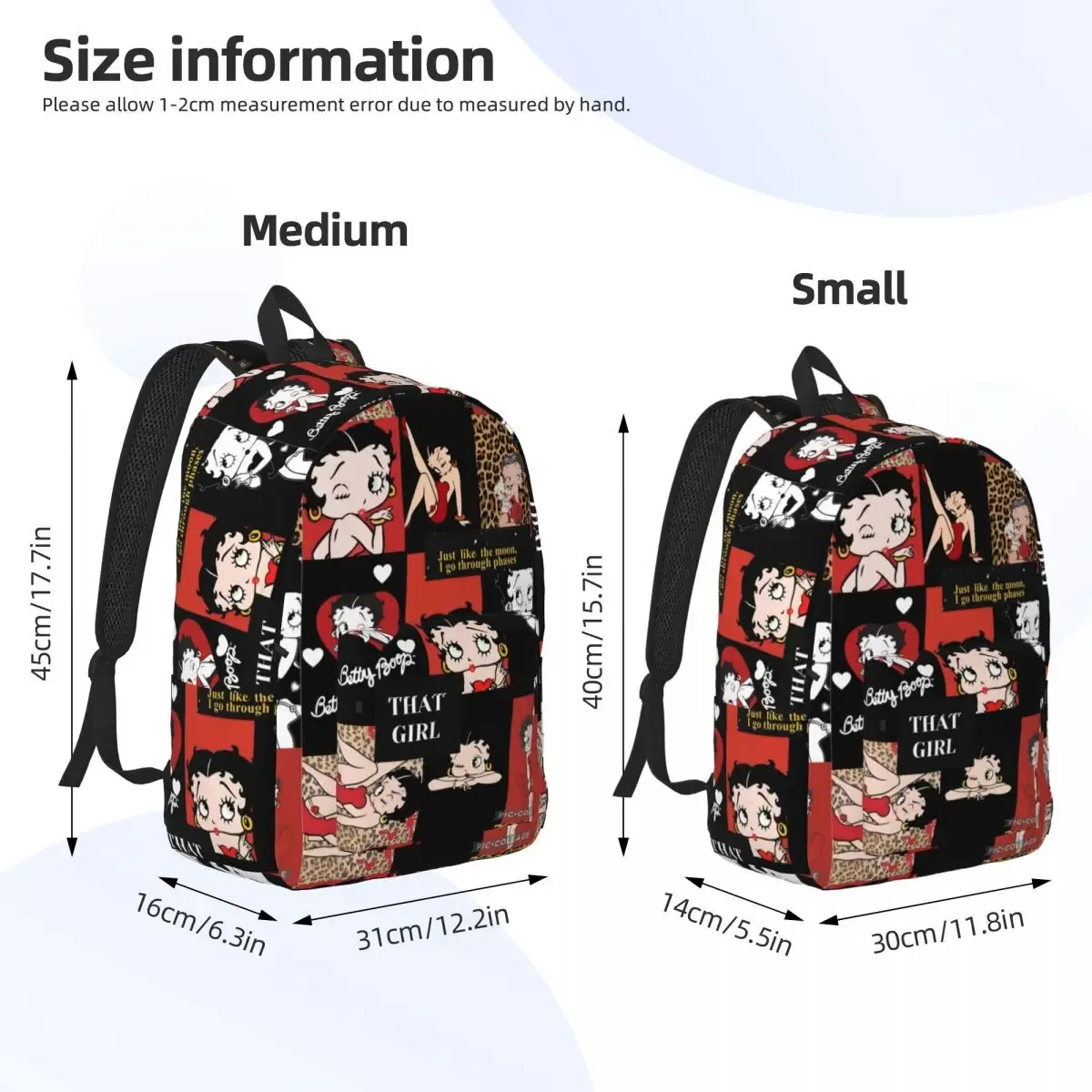 sac à dos b-bettysd cartoon kiss boops pour hommes et femmes, sac à dos décontracté pour le lycée, le travail, le collège, sac à bandoulière, cadeau