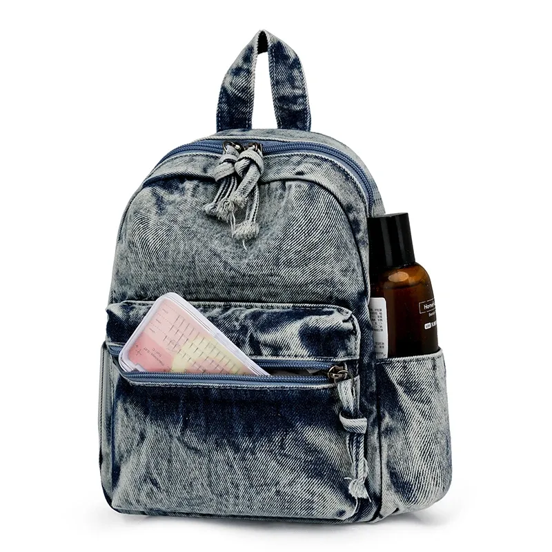 sacs à dos en denim délavé pour femmes, petits sacs de loisirs ou de voyage, style preppy, petits sacs à dos en toile, sacs de livre grill, mode
