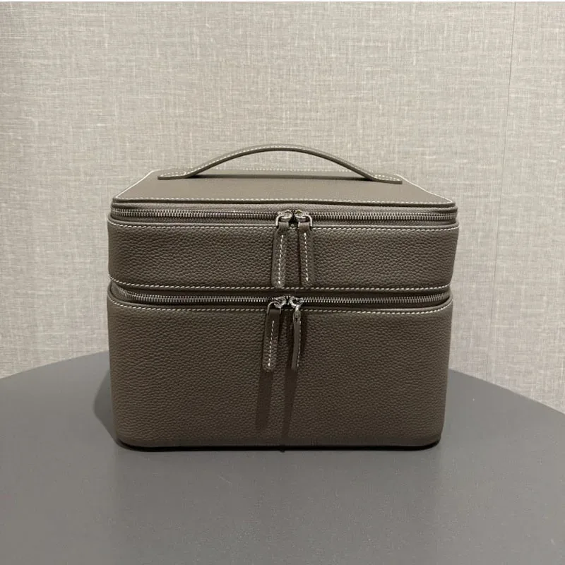 trousse de maquillage grande capacité en cuir de vachette première couche, sac de maquillage multifonctionnel, sac à bijoux de voyage, sac de rangement