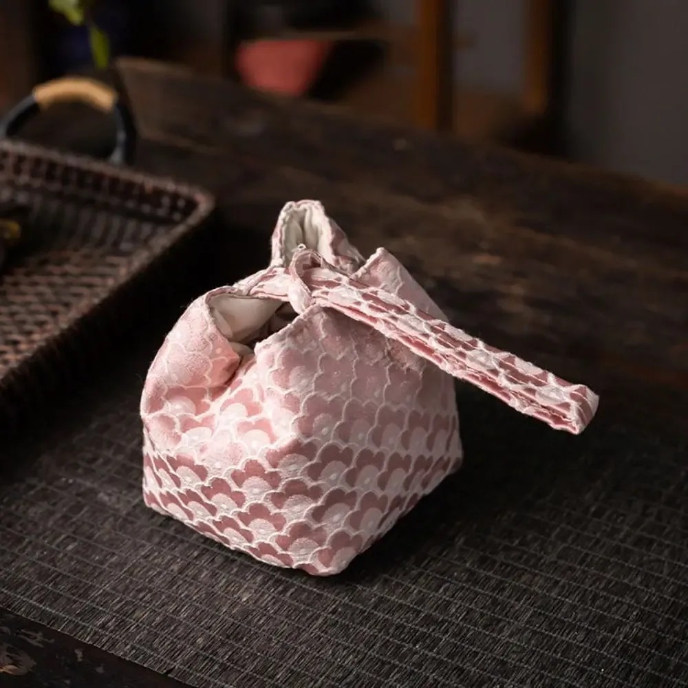 pochette en tissu à cordon de serrage pour tasse à thé de style chinois, sac de rangement portable imprimé pour service à thé, multifonctionnel, résistant à la casse