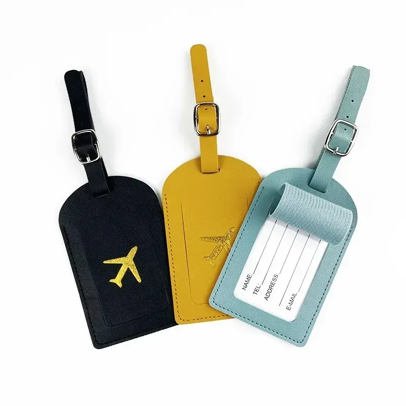 étiquette de bagage d'affaires en cuir estampillé, étiquette d'adresse de valise, étui d'embarquement, nom, identification, clip d'adresse, accessoires de voyage