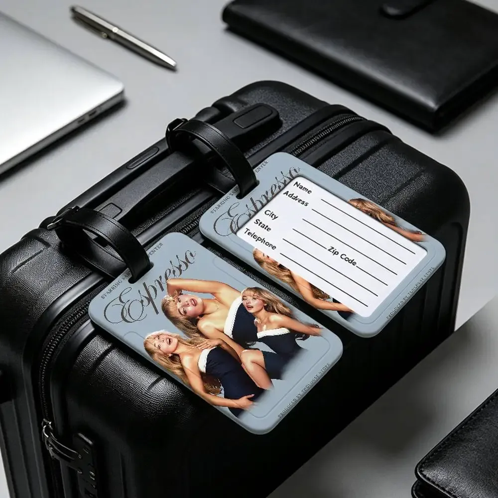 étiquette de bagage en pvc imperméable singer s-sabrina c-carpenter avec carte d'information, étiquette d'identification anti-perte pour bagages, sac à dos scolaire