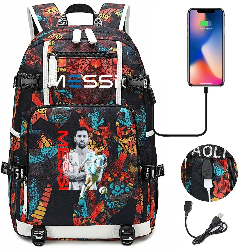 sac à dos de sport de football messi en tissu oxford avec fermeture à loquet, grande capacité, pour ordinateur portable, loisirs, voyage, école et étudiants