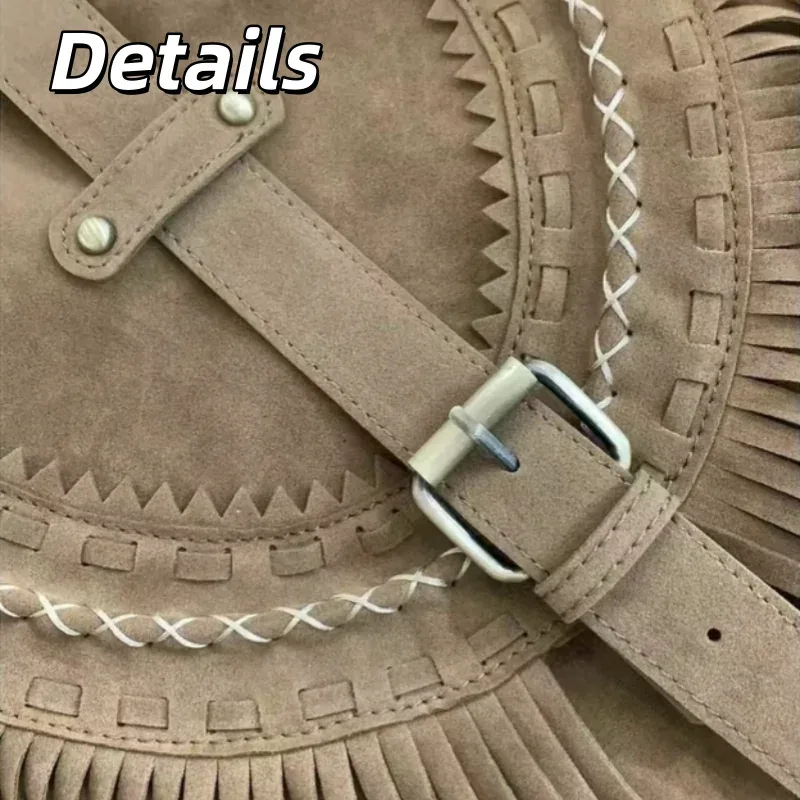 sac à bandoulière en faux daim, sac à pompon, sac de selle rétro adapté aux dames et aux filles, sac à bandoulière de style bohème avec franges, style américain