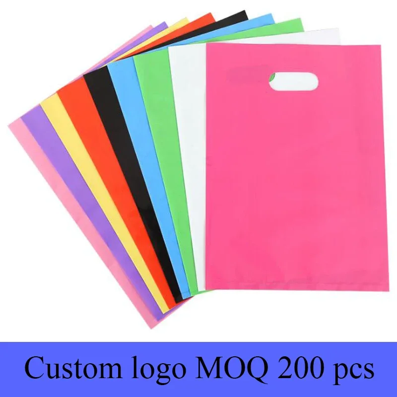 50 sacs en plastique vierges pour bijoux, grands sacs de shopping en plastique, petits sacs d'emballage pour cadeaux (pour impression de logo, il faut 200 pièces)