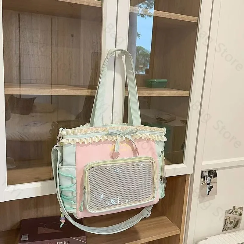 sac à dos ita bag kawaii, sac à bandoulière, ensemble de deux pièces, sac à dos scolaire pour badges et épingles d'anime, sacs à dos transparents pour étudiants