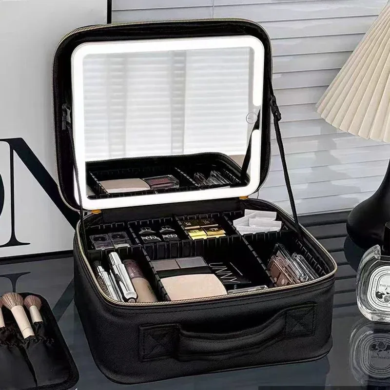 Sac à cosmétiques étanche pour femmes, sac de maquillage, valise, boîte de rangement de voyage pour manucure, sac de rangement Portable avec séparateurs réglables