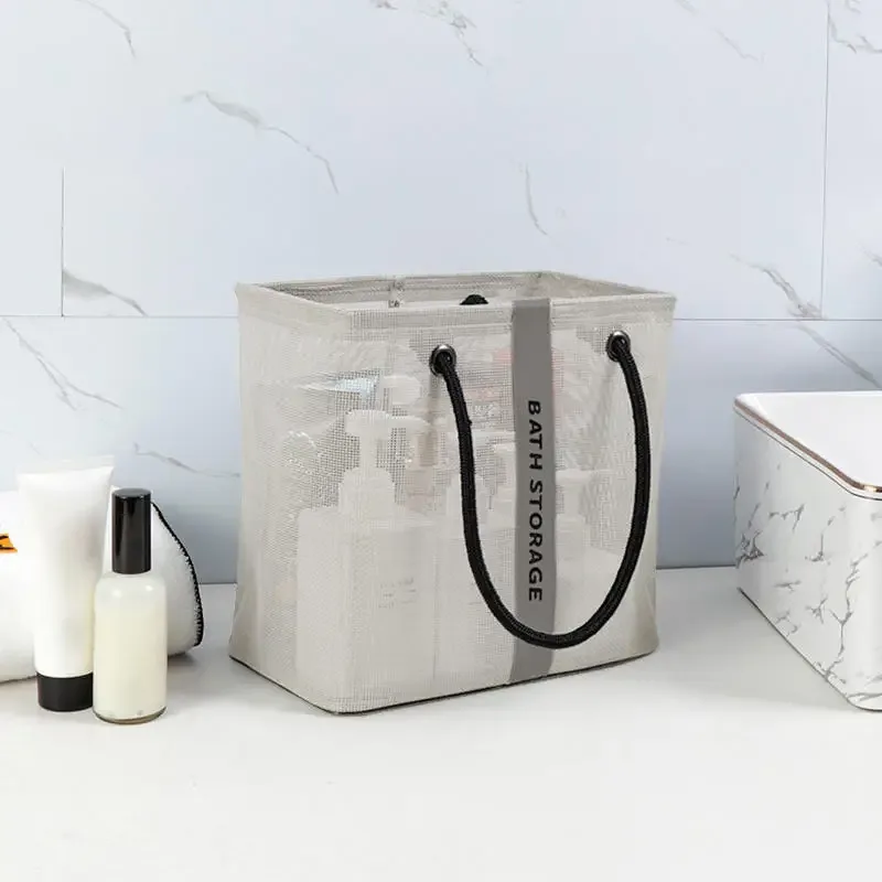 trousse de toilette en maille portable, poignée à séchage rapide, grande capacité, salle de bain, douche, voyage, fourre-tout de maquillage, sac à main, panier organisateur