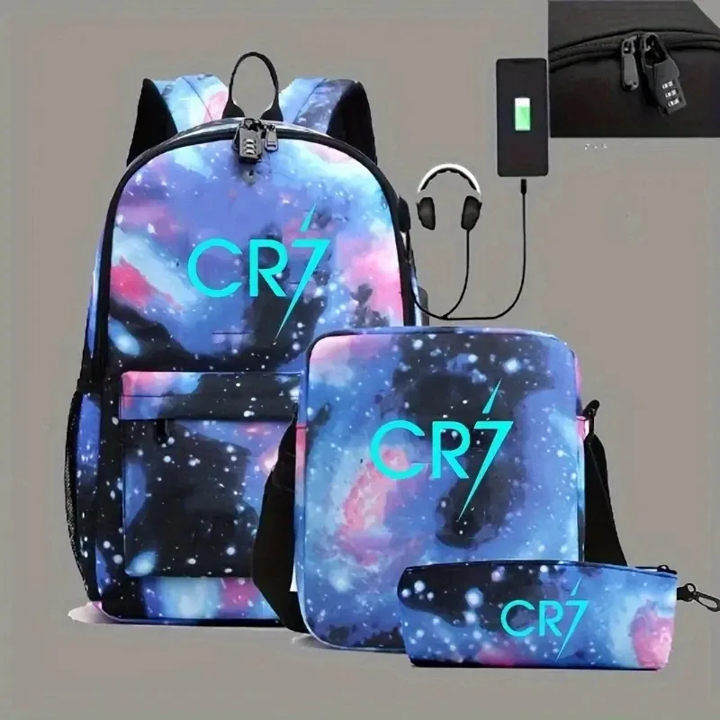 sacs à dos sport décontractés cr7, lot de 3, légers et simples, grande capacité, pour adolescents, ordinateurs portables, école, femmes, hommes, voyage, usb, anti-vol, mochilas