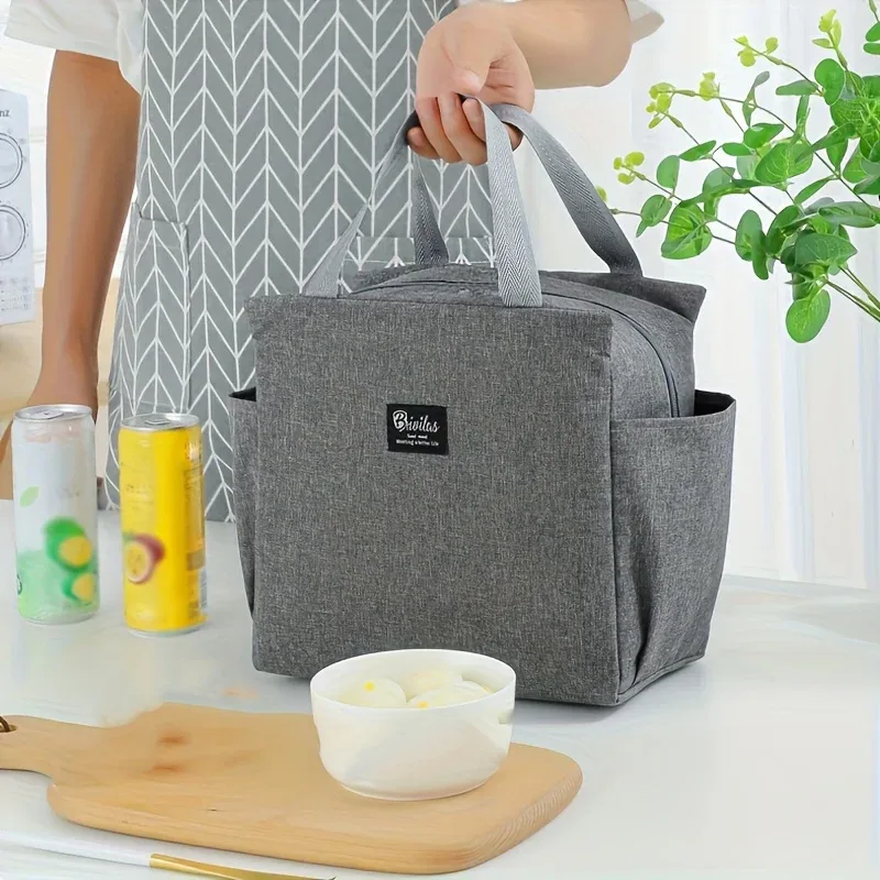 sac fourre-tout isotherme à double poche, sac à lunch isotherme, sac fourre-tout portable sans contact avec les aliments, sac à pique-nique isotherme de grande capacité, sac à lunch lavable avec fermeture éclair, adapté aux pique-niques en plein air, au camping ou à une utilisation quotidienne au travail