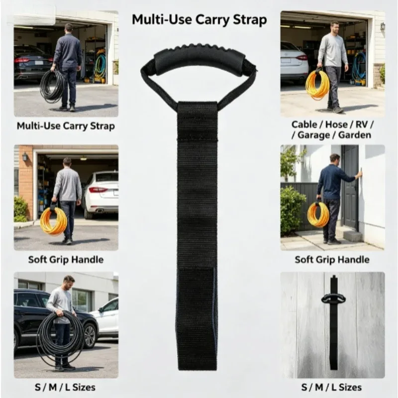 sangle de rangement robuste et portable avec poignée à fermeture auto-agrippante, organisateur de câbles réutilisable, ceinture de regroupement manuelle