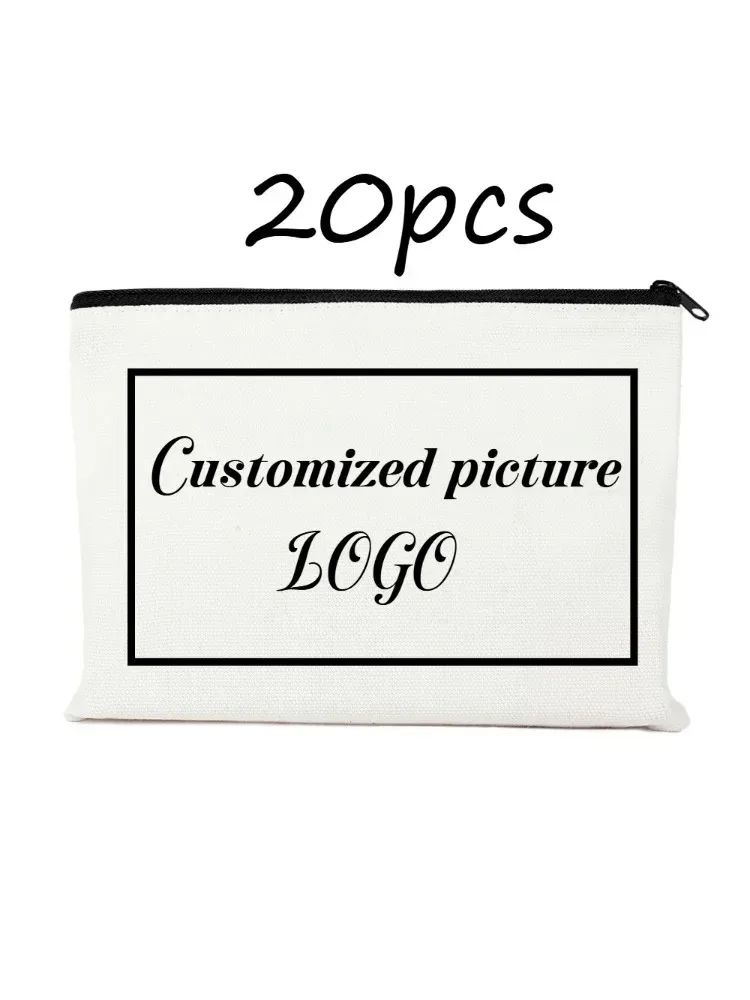 20 sacs cosmétiques personnalisables en toile avec fermeture éclair noire, trousses à crayons pour voyages, école, mariages et cadeaux de vacances