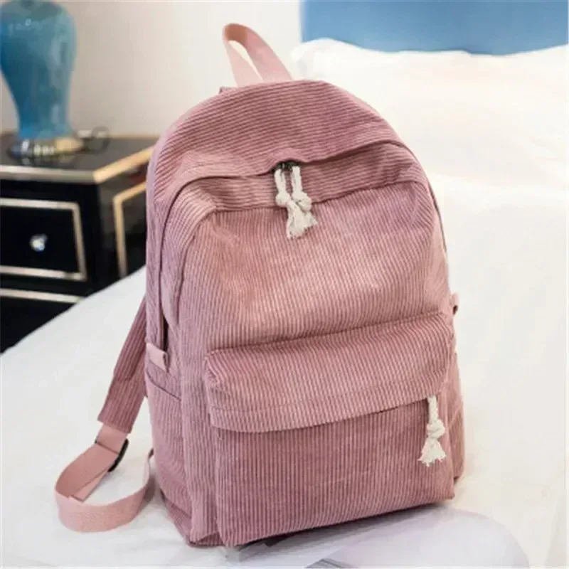 sac à dos en velours côtelé doux pour femme, cartable de grande capacité pour voyage, école, adolescentes