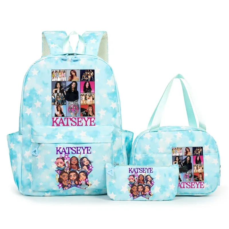 sac à dos katseye music avec imprimé neige, capacité 3 pièces, pour étudiants du collège/lycée, avec sac à déjeuner, sac de voyage, mochila pour femme