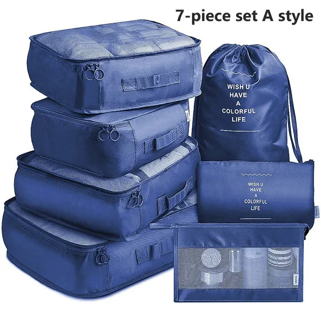 sacs de rangement pour organisateur de voyage, 7 pièces, cube de garde-robe, valise, ensemble de cubes d'emballage, bagages, vêtements, pochette à chaussures pliante