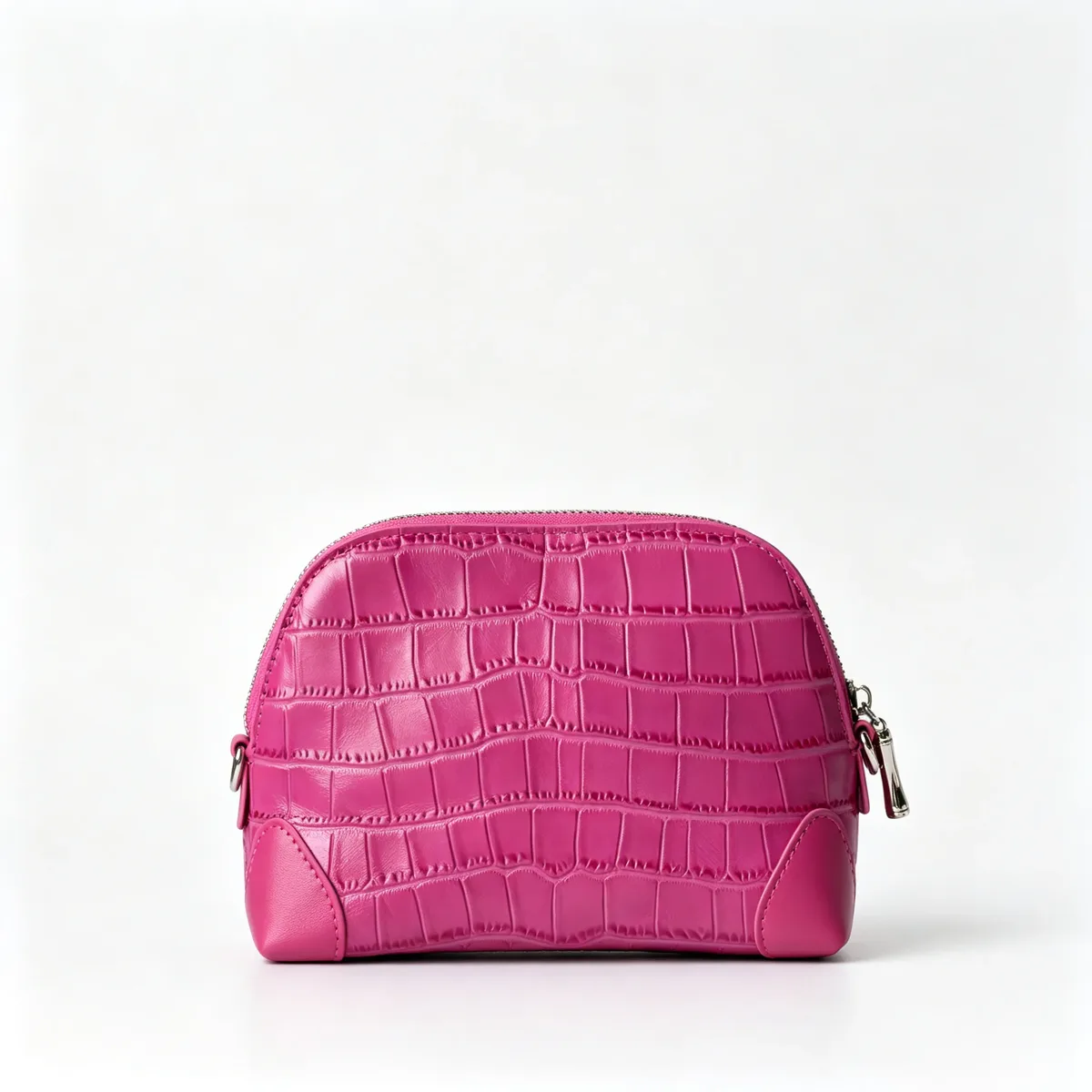 sac à cosmétiques en cuir de vachette à motif crocodile, rouge rose, luxe léger, en cuir véritable, pour femmes, portable, pour le voyage, trousse de toilette