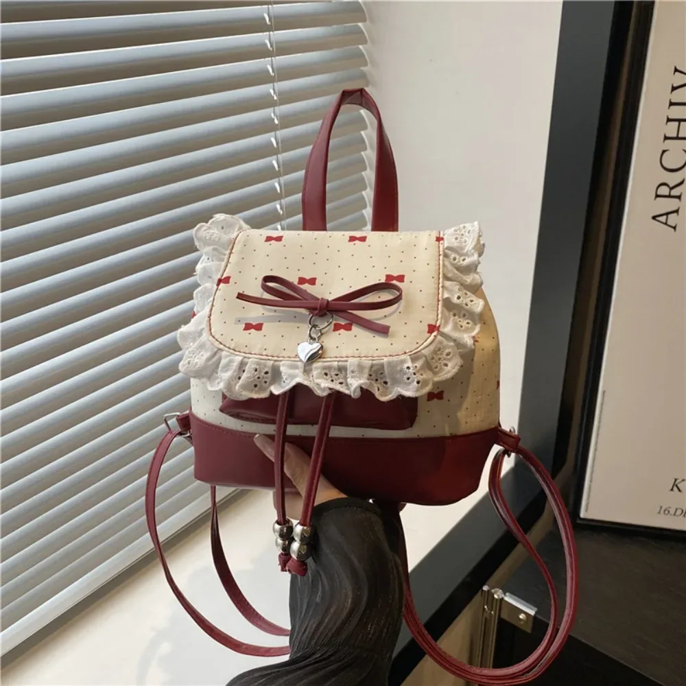 sac à dos mini léger à pois avec nœud papillon et dentelle, sac à livres mignon pour femme 2026