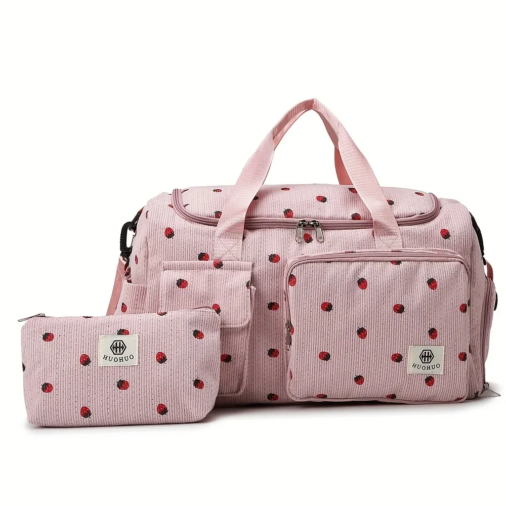 sac de voyage strawberry, sac de voyage en velours côtelé de grande capacité, sac bandoulière léger, sac multifonctionnel pour le sport et le fitness