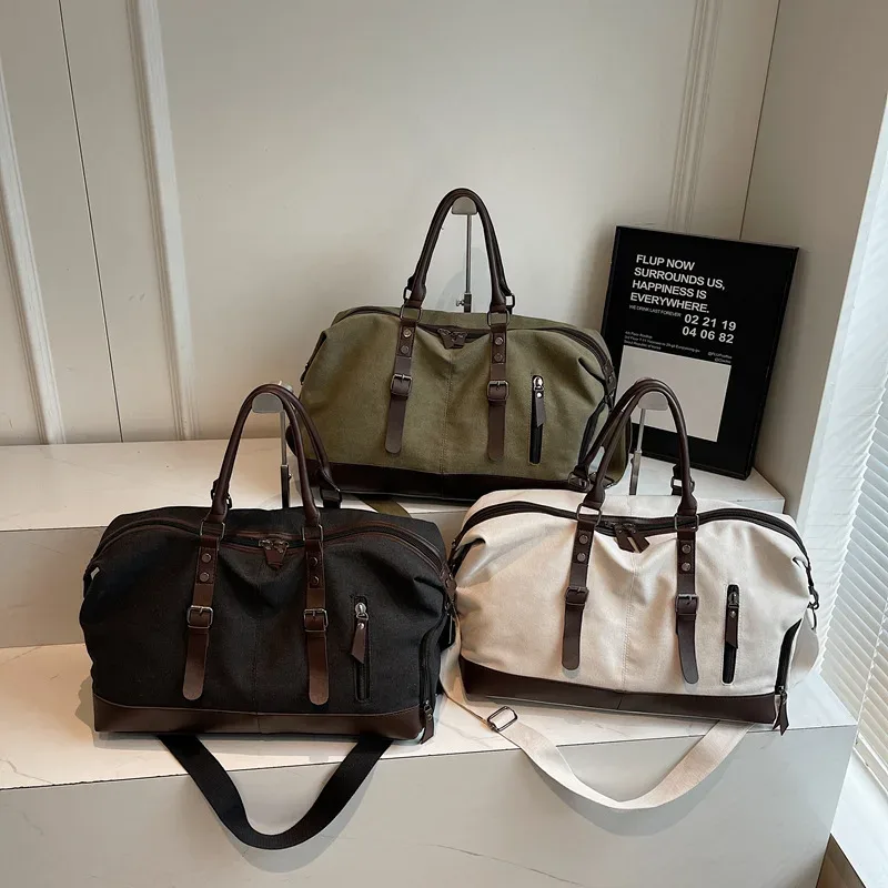 sac de voyage grande capacité tendance, sac bandoulière rétro, sac à bandoulière pour courts séjours, unisexe, en nylon résistant à l'usure, couleur unie