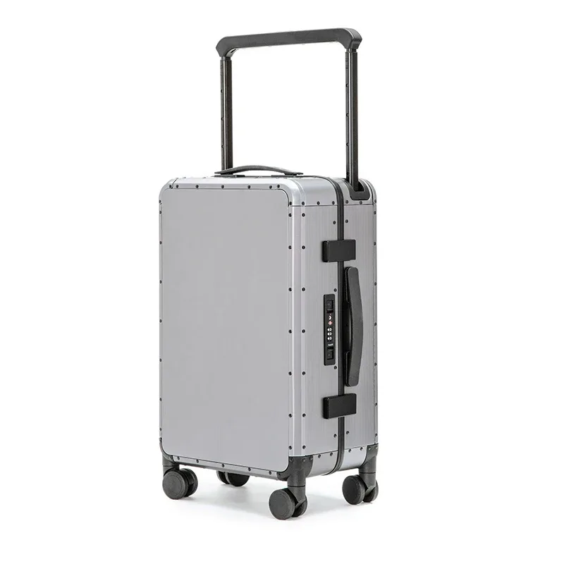 valise de voyage en aluminium avec poignée large, grande taille 24 pouces, valise en métal avec serrure tsa, bagage à main 20 pouces