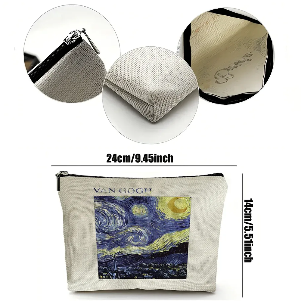 vincent van gogh femmes sac cosmétique nuit étoilée double impression dame sacs de maquillage de mariage fille voyage sac à main organisateur portefeuille