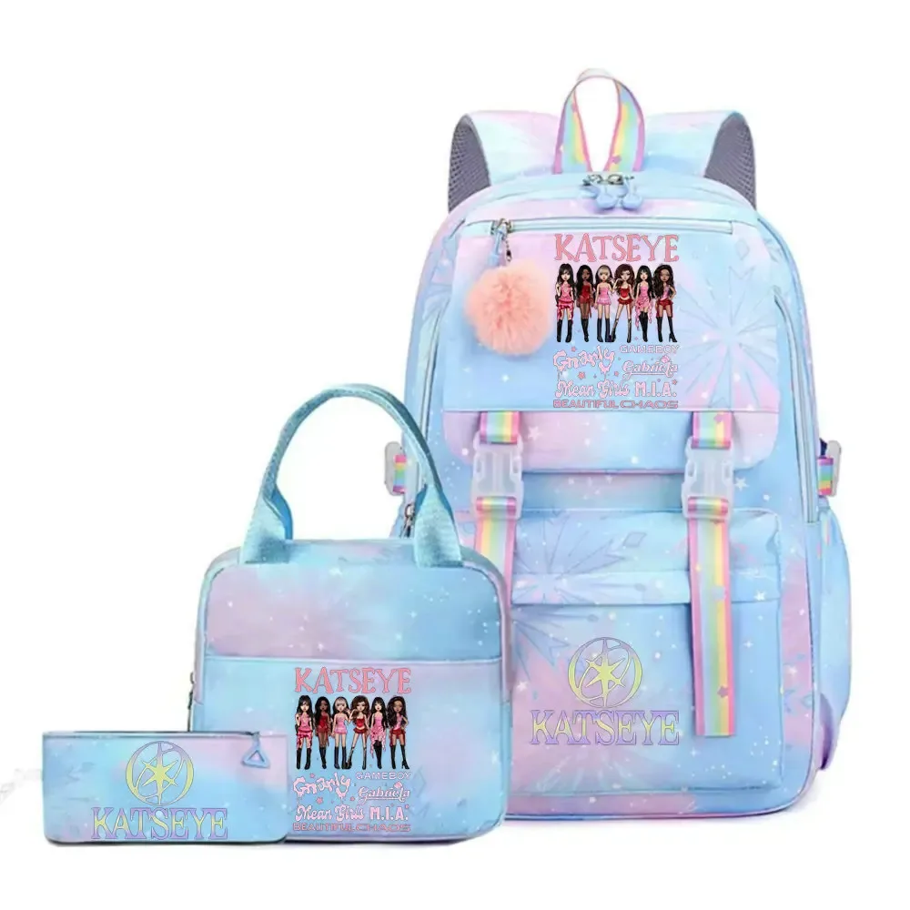 ensemble de sac à dos katseye print avec sac à lunch et trousse à crayons, sac à dos d'extérieur léger et respirant de grande capacité