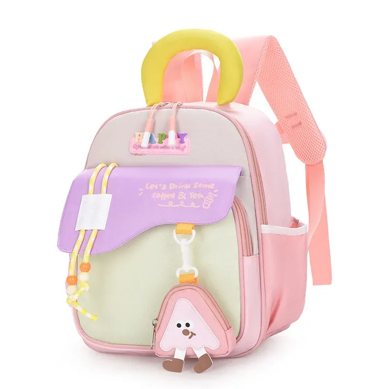 sac à dos enfant color block mignon, en nylon, motif dessin animé, unisexe, pour la maternelle, les voyages et l'école, grande capacité