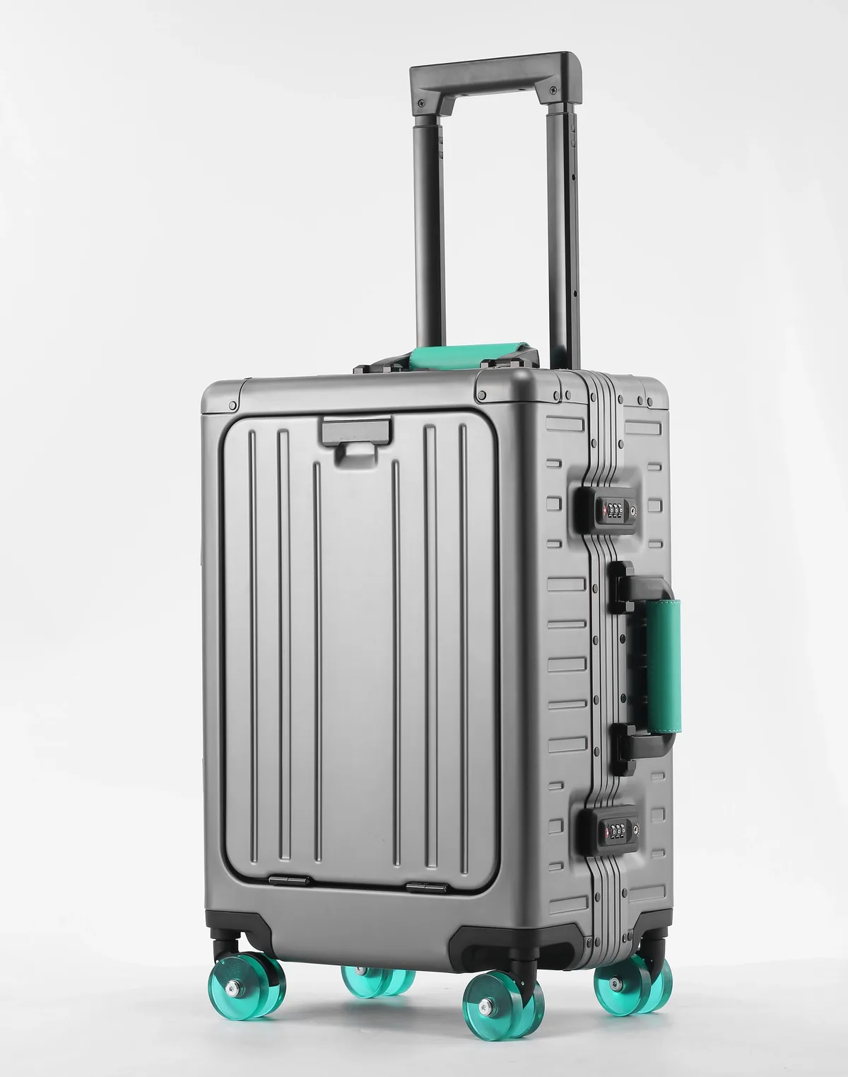 valise aiweiny en alliage d'aluminium et de magnésium, ouverture frontale, 360° °   valise de voyage/à main avec roues silencieuses en tpe, serrure tsa