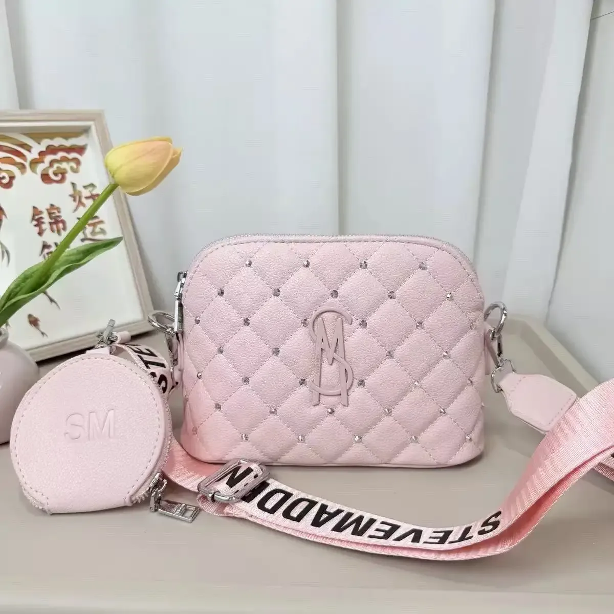 Sac à bandoulière de luxe pour femme Steve Madden 2026, nouveau sac photo à motif losanges, sac à bandoulière décontracté de haute qualité