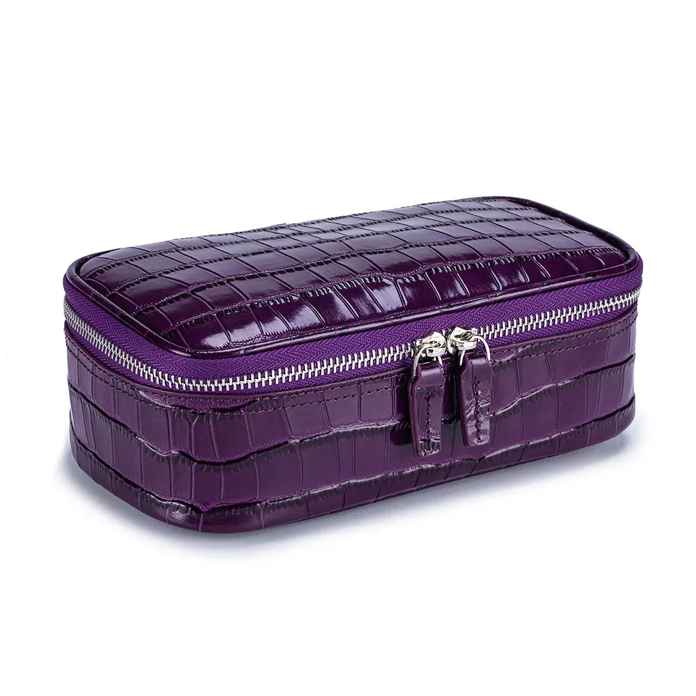 trousse à cosmétiques en cuir véritable à motif d'alligator, trousse de maquillage imperméable en cuir de vache, trousse de toilette de voyage pour dames