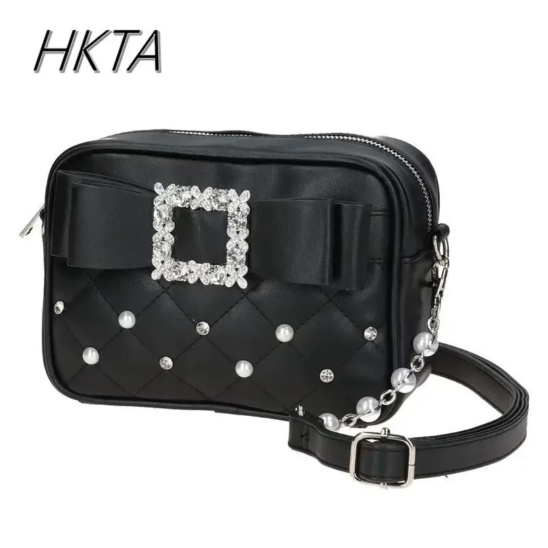 petit sac carré japonais avec nœud en diamant pour femmes, sacoche y2k avec perles et perles, mini sac à bandoulière pour filles