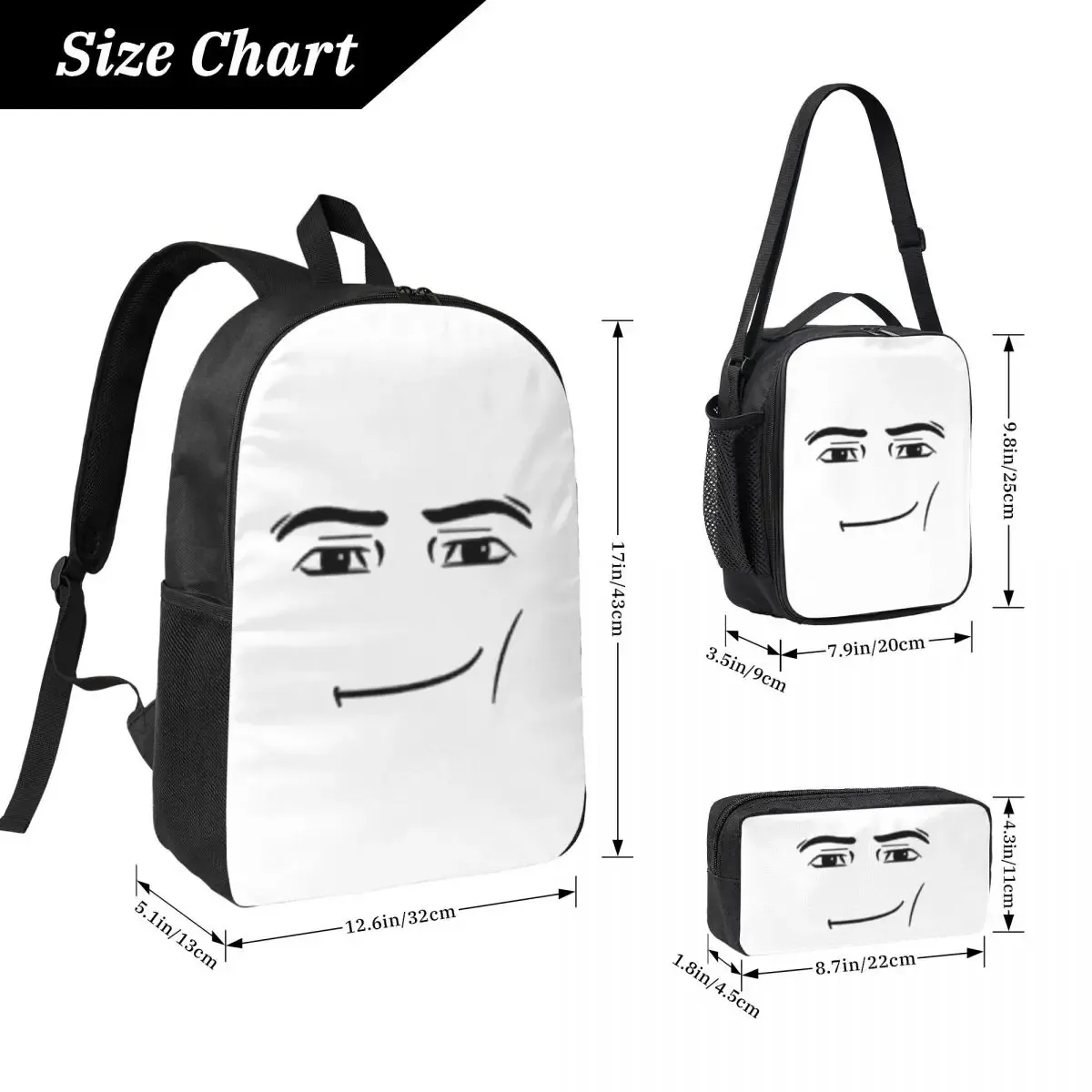 sac à dos the man face pour étudiants, garçons et filles, sac d'école, sac à bandoulière pour ordinateur portable, 3 pièces, sac à déjeuner isotherme, trousse à crayons