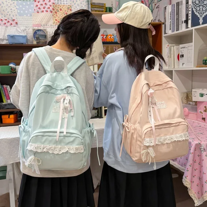 sac à dos élégant pour étudiantes, grande capacité, décontracté, avec nœud, en nylon souple, style preppy, pour filles, idéal pour le shopping et les sorties