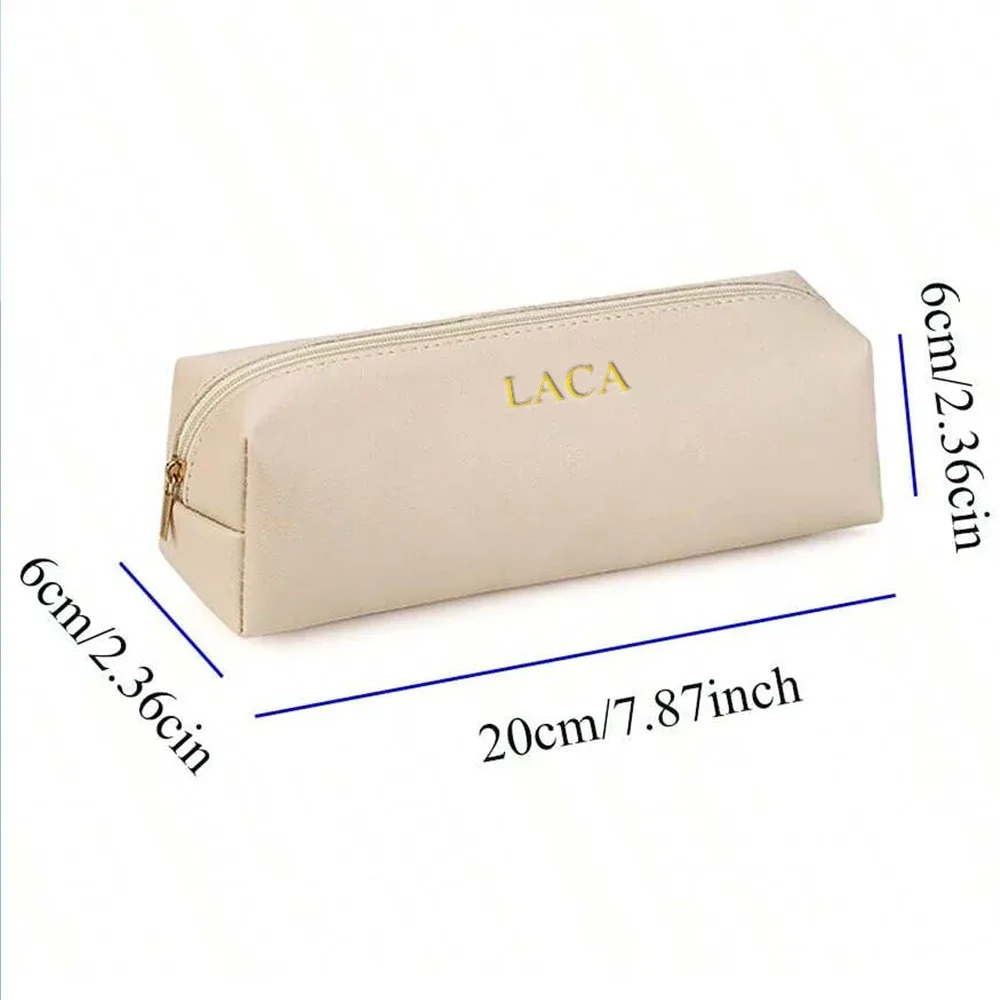 étui à crayons de bureau en cuir pu personnalisé avec initiales, organisateur de pinceaux de maquillage, sac de rangement pour maquillage