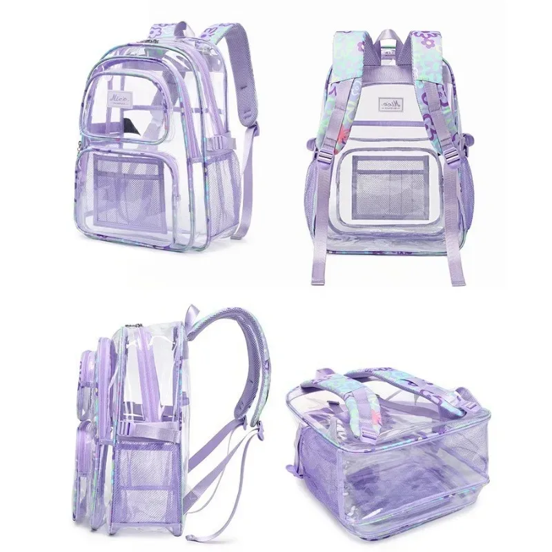 sac à dos transparent en pvc pour adolescentes, sacs d'école pour étudiantes, sac à dos de sport décontracté, grande capacité, imperméable, sac à dos de voyage pour la plage