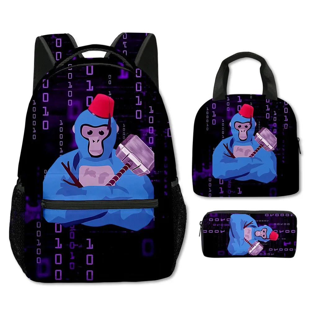 mode nouveauté cool nouveauté gorille tag impression 3d 3 pièces/ensemble étudiant sacs d'école sac à dos pour ordinateur portable bandoulière sac à déjeuner porte-crayon