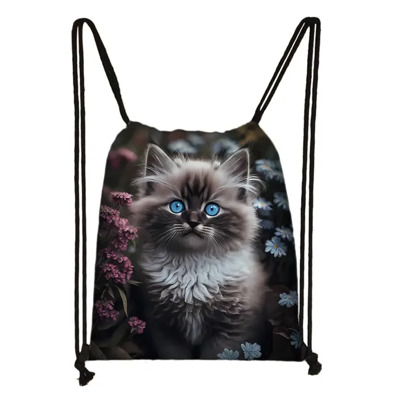 sac à dos imprimé chaton mignon pour femmes, sacs à cordon de serrage chat siamois, sac à bandoulière décontracté pour adolescents, sacs à livres de voyage, porte-chaussures