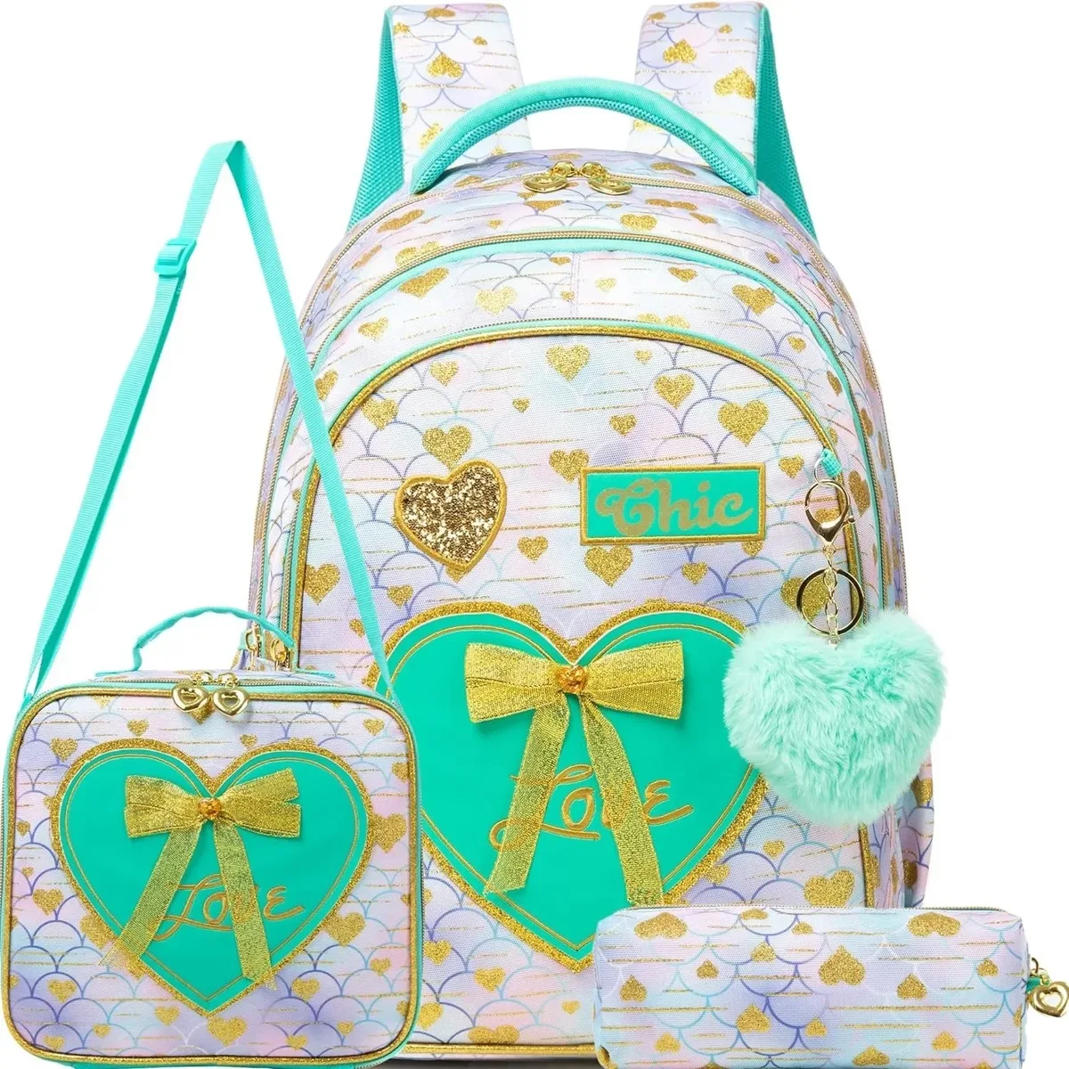 ensemble de 3 sacs à dos d'école pour filles, avec fourre-tout et trousse à crayons, sac à livres primaire léger pour enfants, mochila de retour à l'école