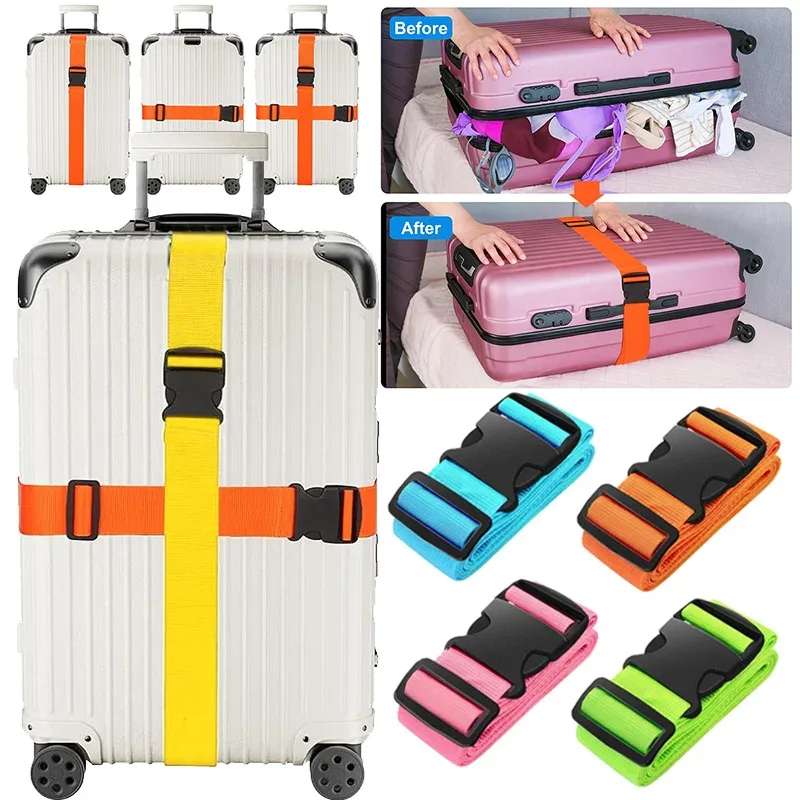 NOUVEAU Sangles de bagage droites pour valise, ceinture de bagage avec boucle de déverrouillage réglable, accessoire de voyage, facilement identifiable