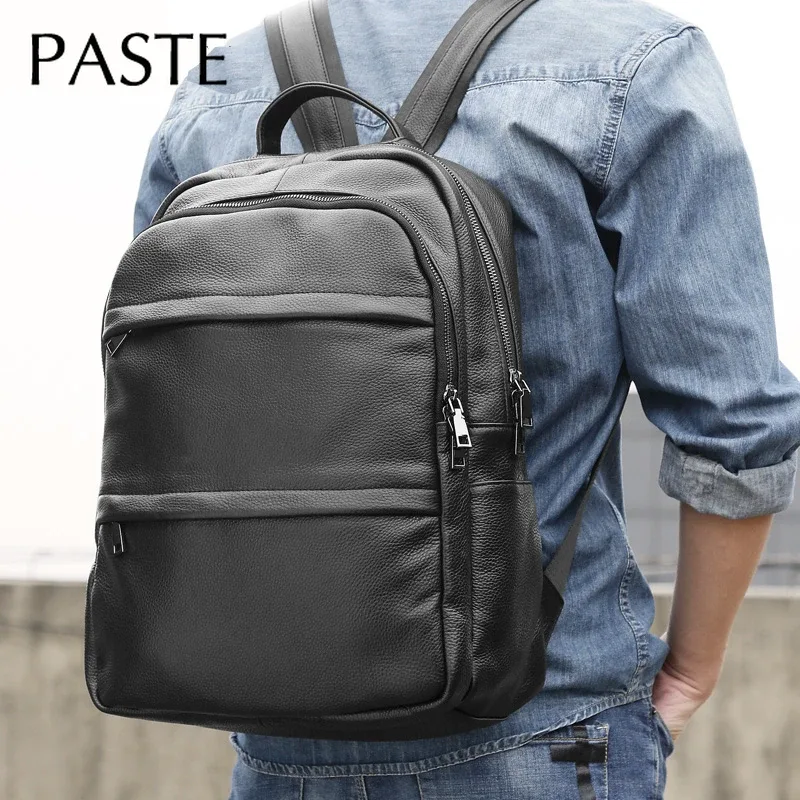 sac à dos en cuir de vachette véritable pour hommes, sac d'école masculin pour ordinateur portable, sacs à dos