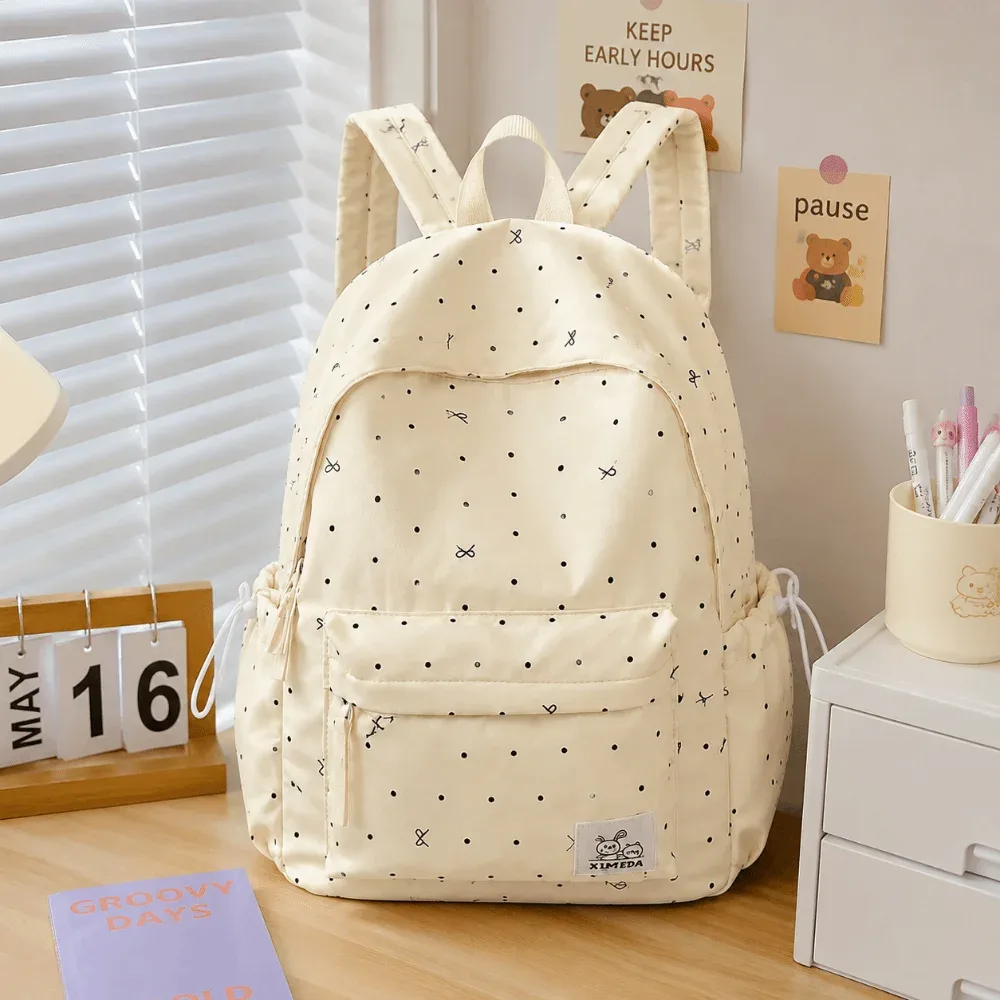 Nouveau sac à dos léger à pois avec nœud papillon, décontracté, pour étudiants, respirant, durable, grande capacité, pour l'école et les voyages