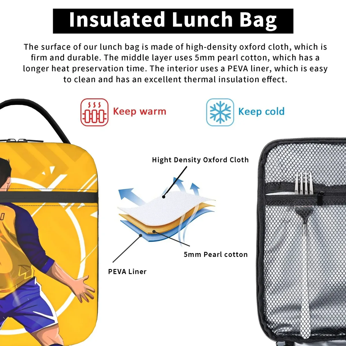 sac isotherme de football ronaldo cr7, sac à repas, boîte à lunch étanche, sac fourre-tout pour hommes et femmes, pour le travail et les activités de plein air
