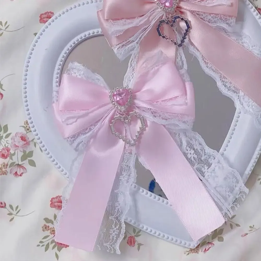 kit de nœud papillon en ruban pour itabag, ruban doux, nœud en dentelle, cœur, diamant, clip gir llolita, sac à dos, breloque, décoration, accessoires de sac