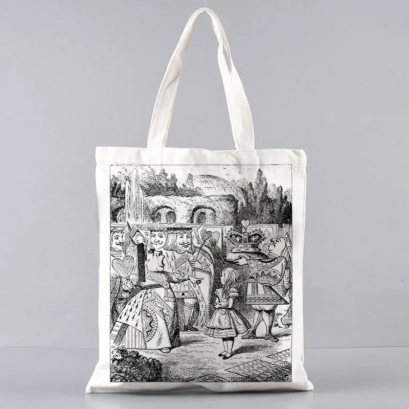sac fourre-tout en toile alice au pays des merveilles, sac à main à bandoulière pour femmes, sac à livres portable pour étudiants, sac de courses quotidien pour filles