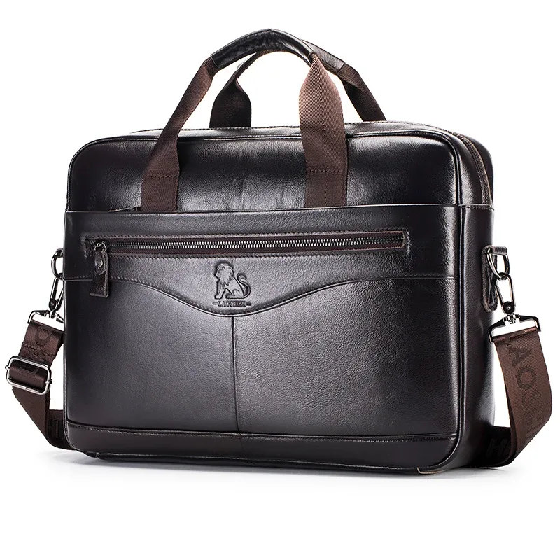 sac d'ordinateur en cuir de vache, porte-documents pour hommes en cuir véritable de grande capacité de 14 pouces, sac de fichiers rétro en peau de vache avec couche supérieure